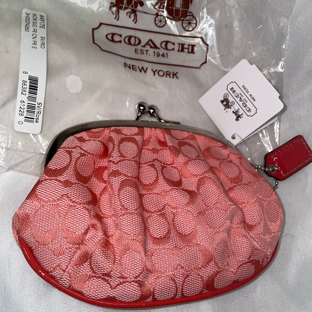 NWT Coach Lurex Wristlet Coin Purse Clutch in Pink